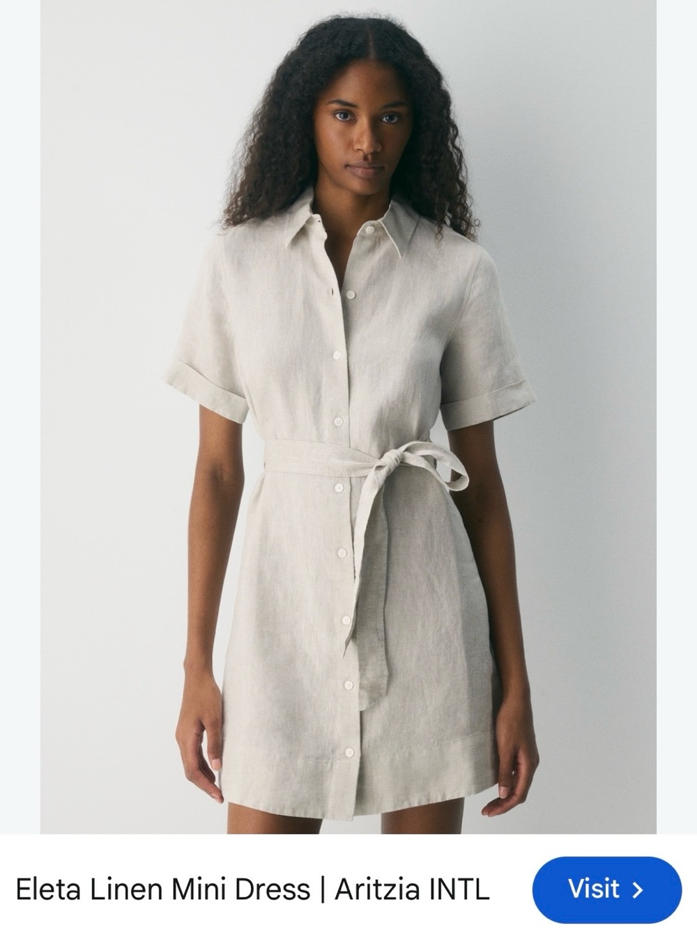 Aritzia Eleta Linen Mini Shirt Dress in Light Beige